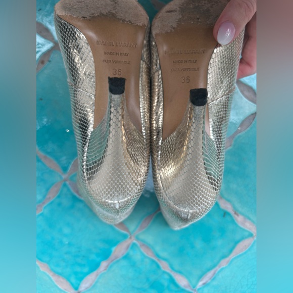 Isabel Marant Archenn Heeled Booties Snakeskin metallic Gold Size 36 6 - Picture 12 of 13